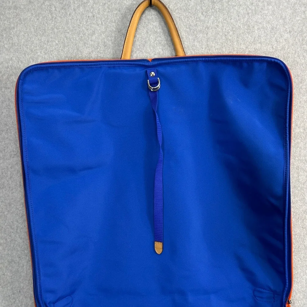 Mulholland Garment Bag Blue Orange Leather Trim‎ Travel Suit Carrier Unisex OS